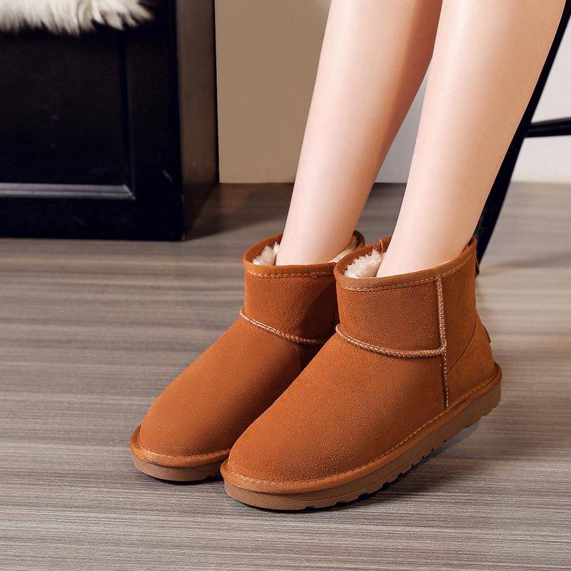 Damen-Schneestiefel, neue, rutschfeste Winterstiefel aus Rindsleder mit Fleece-Futter, verdickte, klassische, kurze Schneestiefel aus Baumwolle für Damen 40 von Joom DACH