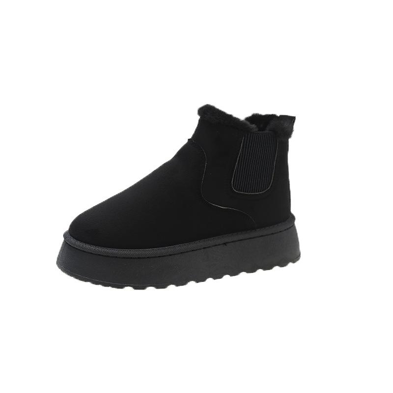 Damen-Schneestiefel, neuer Komfort, dicke Sohle, Fleece-gefüttert, warm, Slip-on, Lofter, kurze Damen-Baumwollschuhe, Studentenstiefel mit Baumwollpolsterung 44 schwarz von Joom DACH