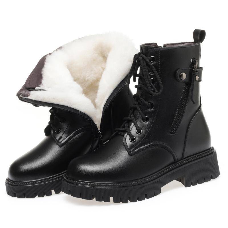 Damen Schneestiefel Kunstleder Winter Damen Stiefeletten Natürliche Wolle Warm Rutschfest Klobige Stiefel Damen 38 von Joom DACH