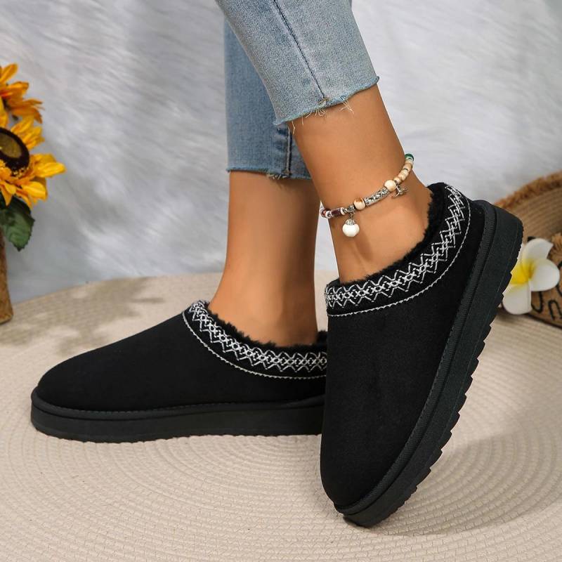 Damen Schneestiefel Warm Wildlederstiefel Herbst Winter Slipper Plateau Boote Closed Toe Haar Halbschuh Baumwollschuhe 39 schwarz von Joom DACH
