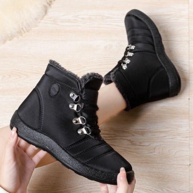 Damen Schneestiefel Winter Neue Wanderschuhe Warme Schnürstiefel Wasserdicht Niedrige Absätze Lässig Bequeme Damen Botas Mujer 36 schwarz von Joom DACH
