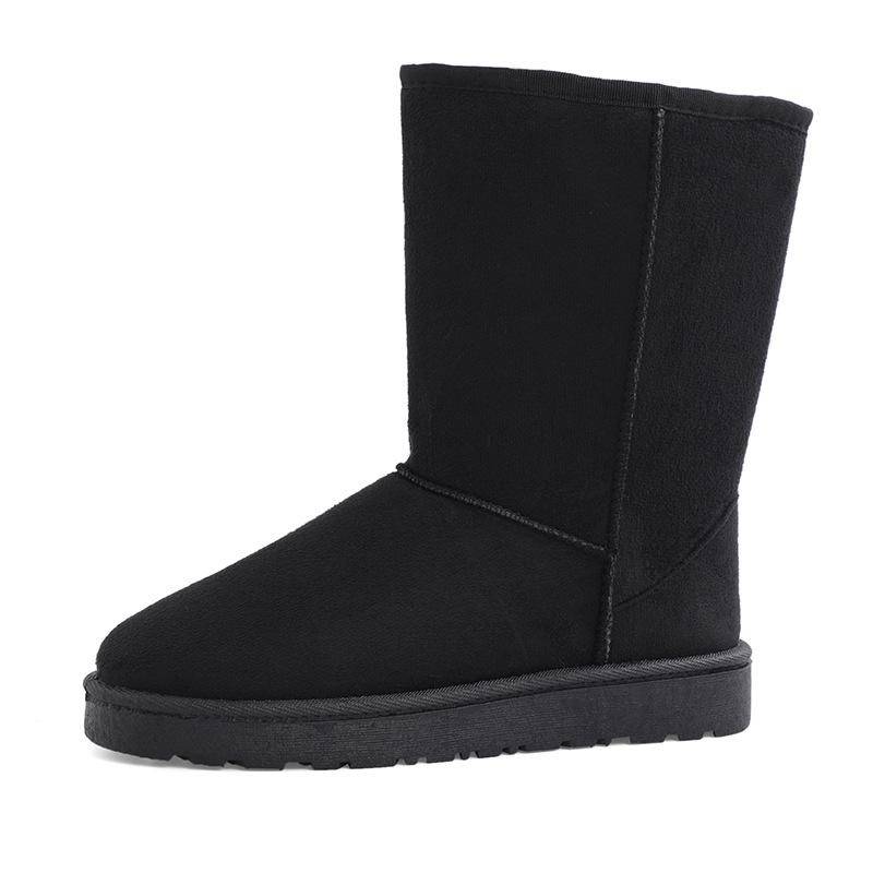 Damen-Schneestiefel mit runder Zehenpartie, flacher Sohle, Fleece-Futter, verdickte, wadenlange Winterstiefel in Übergröße, mittellange Baumwoll-Schlauchstiefel 40 schwarz von Joom DACH