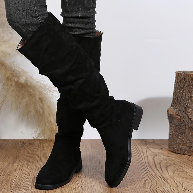 Damen Schuhe Ärmel Damen Stiefel Winter Eckige Zehenpartie Einfarbig Schuhe Weiblich Hoher Schaft Klobige Absätze Ritterstiefel 40 schwarz von Joom DACH