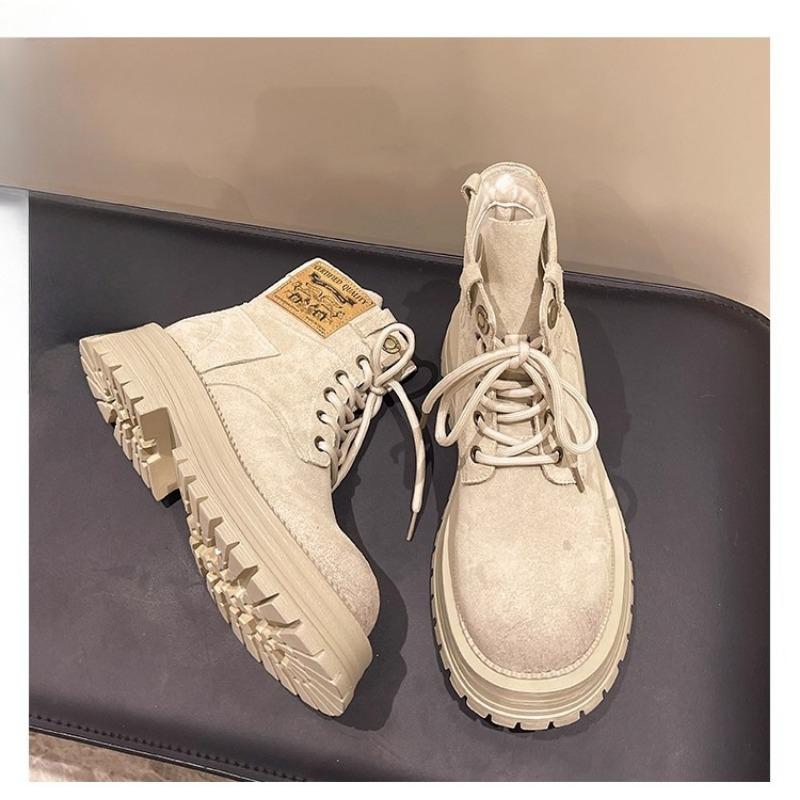 Damen Schuhe Arbeitsstiefel Stiefeletten Neue Damenstiefel mit dicker Sohle Mattierte Retro-Stiefel 39 beige von Joom DACH