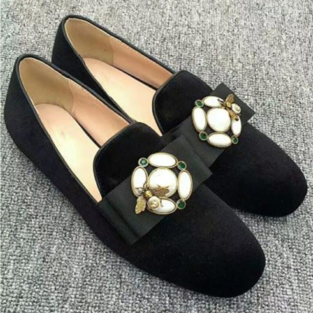 Damen Schuhe Flache Schuhe Retro Perle Slipper Loafer Schuhe Kleine Biene Flachmund Lefu Schuhe 35 schwarz von Joom DACH