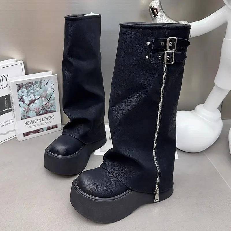 Damen Schuhe Heißer Verkauf Slipper Damenstiefel Mode Gürtelschnalle Moderne Stiefel Damen Winter Runde Zehenpartie Plateau Mid-Calf Stiefel 39 schwarz von Joom DACH