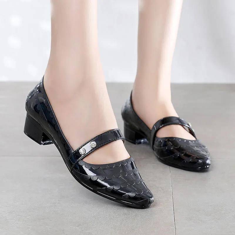 Damen Schuhe mit flachem Ausschnitt Keilabsatz Low-Top Wasserdicht Rutschfest Einzelne Schuhe Vier Jahreszeiten Gummischuhe 36 schwarz von Joom DACH