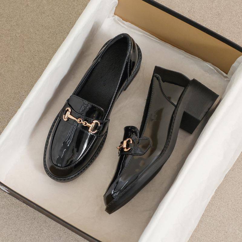 Damen Schwarze Leder High Heel Slipper - 2025 Herbst Britischer Stil mit Horsebit-Schnalle, All-Match, Weiche Sohle. Size 39 von Joom DACH