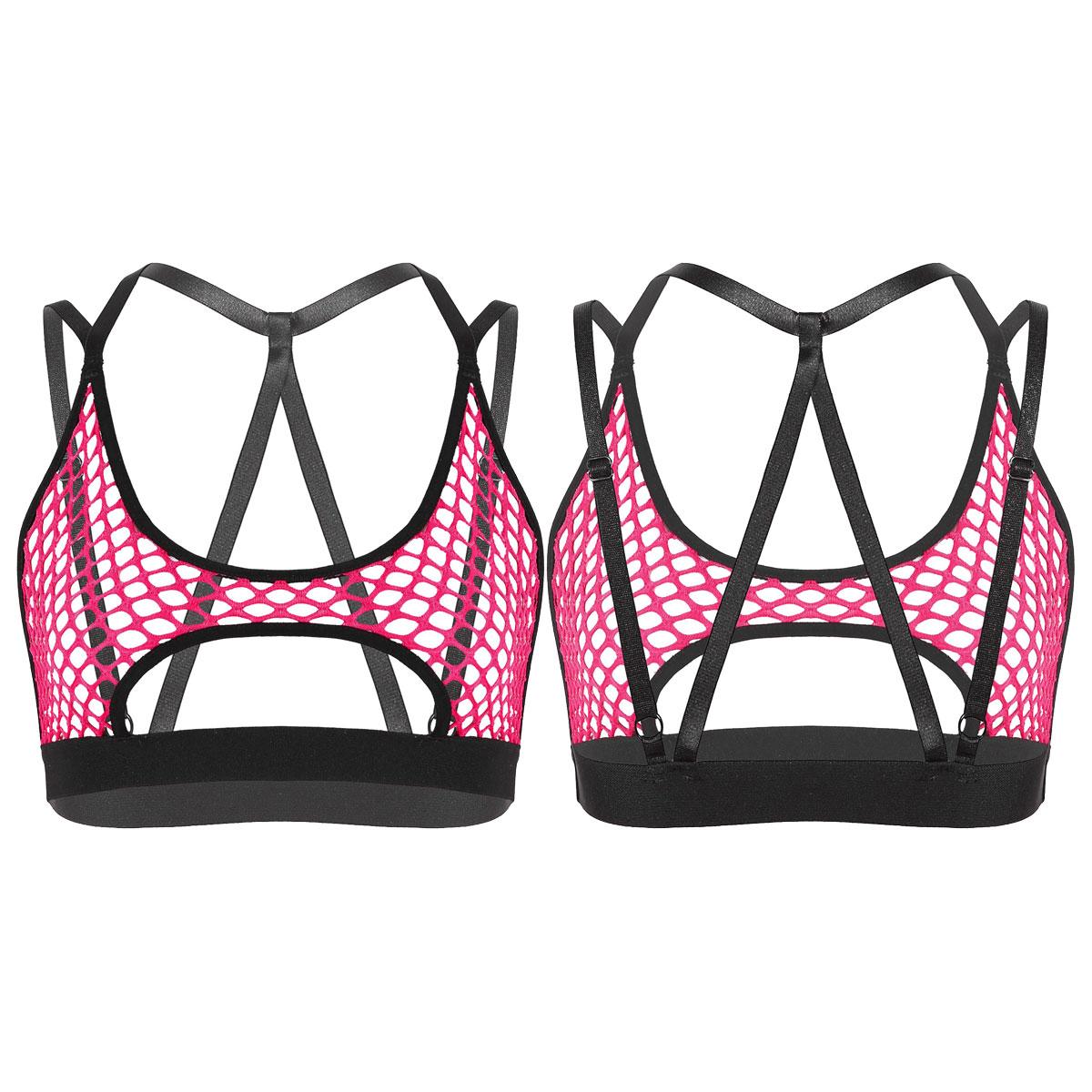 Damen Sheer Mesh Fishnet Hollow Out Neckholder BH Top Crisscross Back Crop Tops XXL hellrosa von Joom DACH