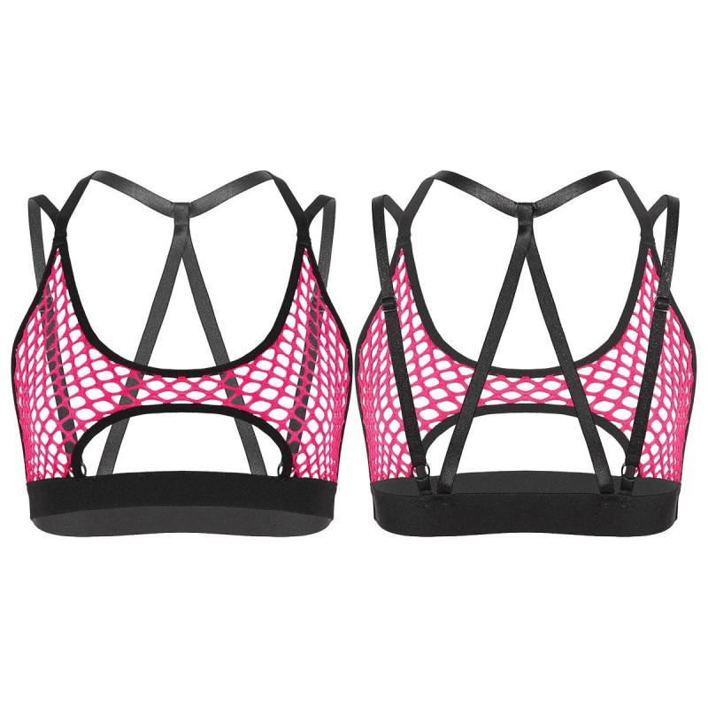 Damen Sheer Mesh Fishnet Hollow Out Neckholder BH Top Crisscross Back Crop Tops XXL hellrosa von Joom DACH
