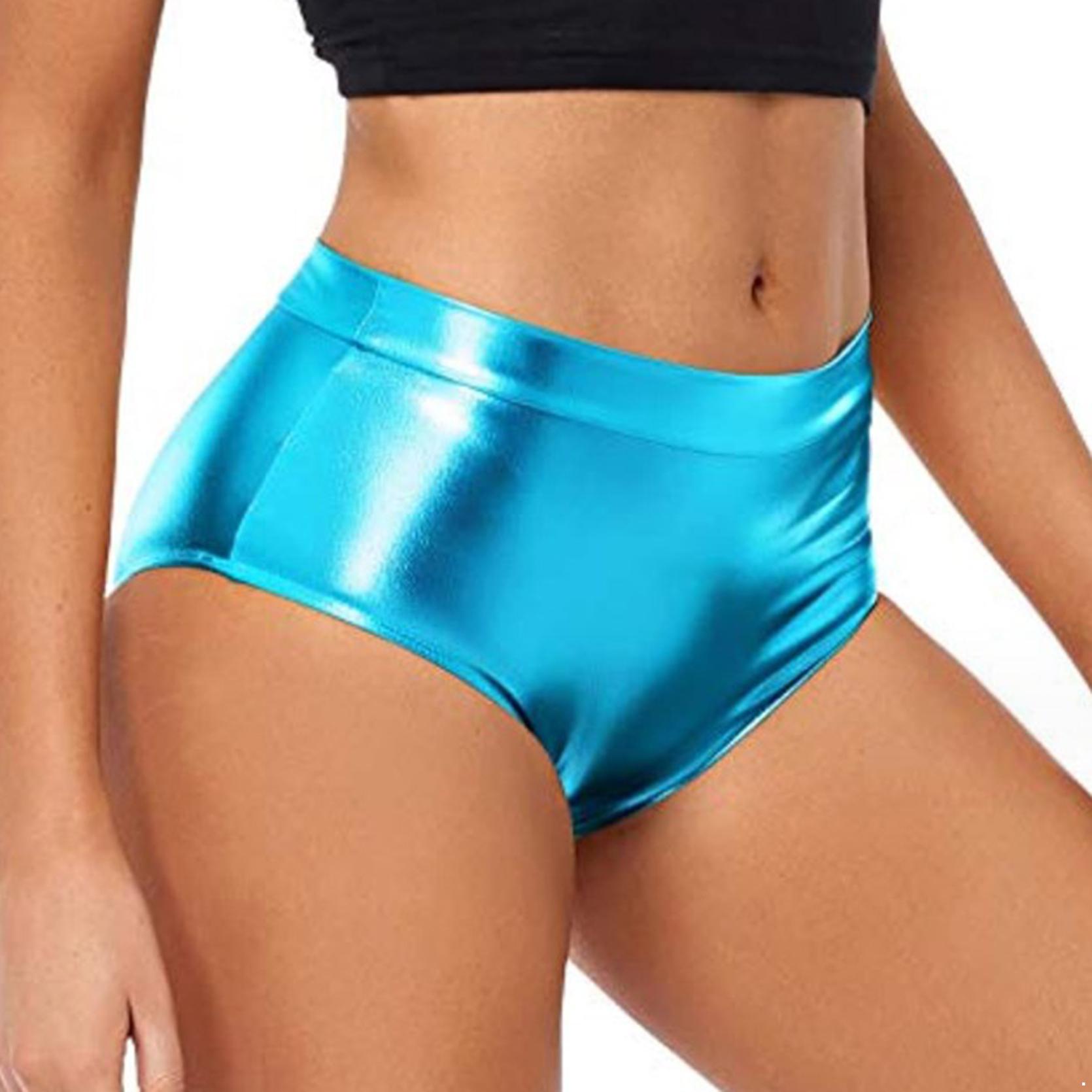 Damen Shorts Wetlook Hotpants Metallic Höschen Glänzend Stretch Tanzshorts Party Disco Nachtclub Kostüm L himmelblaue von Joom DACH