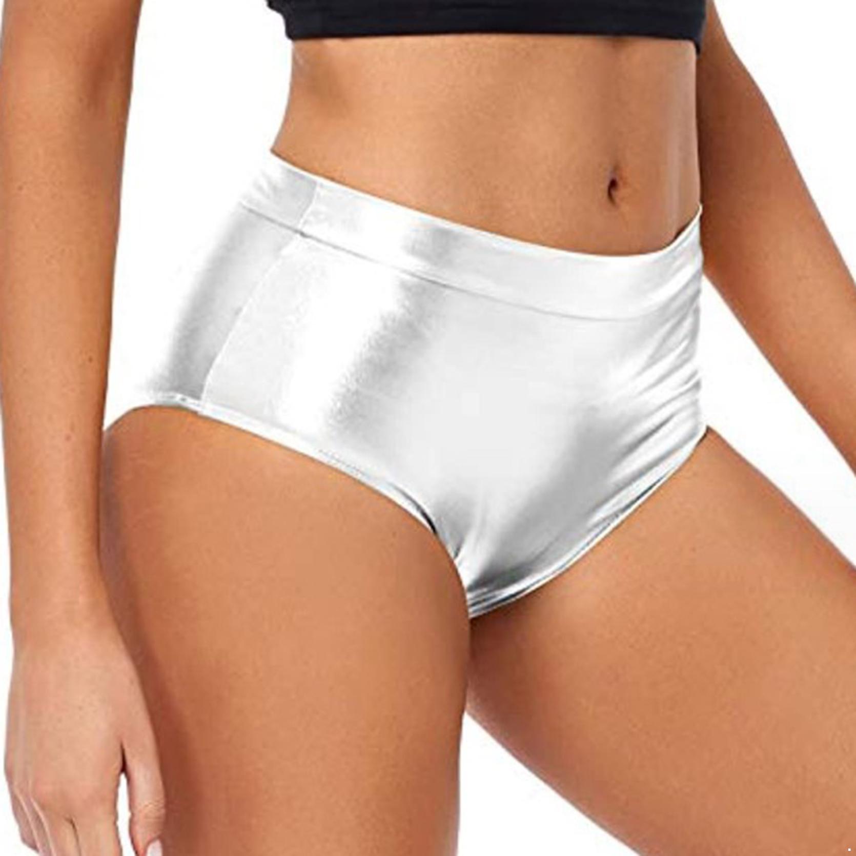 Damen Shorts Wetlook Hotpants Metallic Höschen Glänzend Stretch Tanzshorts Party Disco Nachtclub Kostüm M silber von Joom DACH