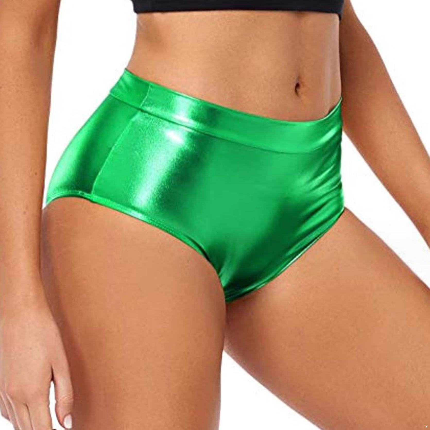 Damen Shorts Wetlook Hotpants Metallic Höschen Glänzend Stretch Tanzshorts Party Disco Nachtclub Kostüm S grün von Joom DACH