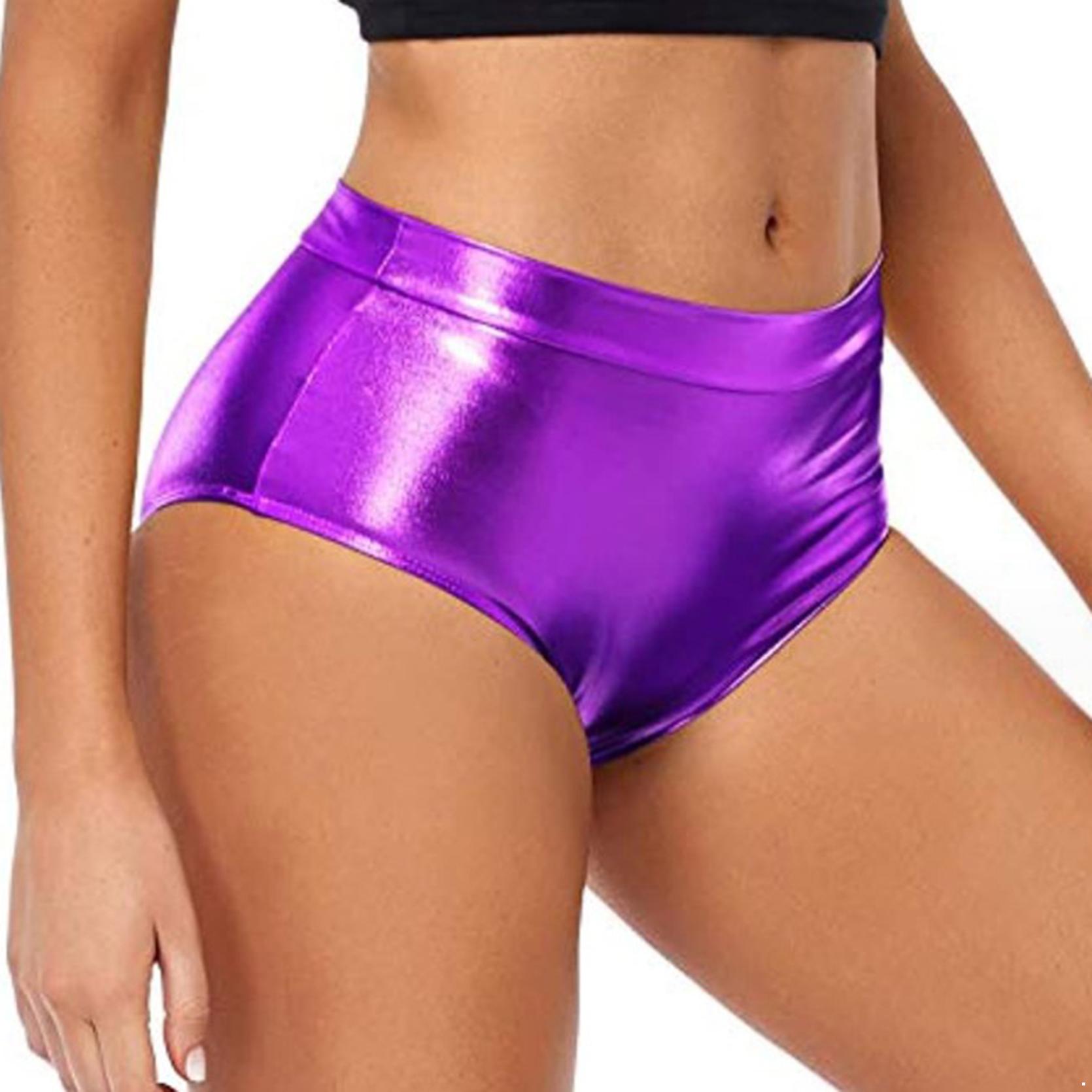 Damen Shorts Wetlook Hotpants Metallic Höschen Glänzend Stretch Tanzshorts Party Disco Nachtclub Kostüm S von Joom DACH