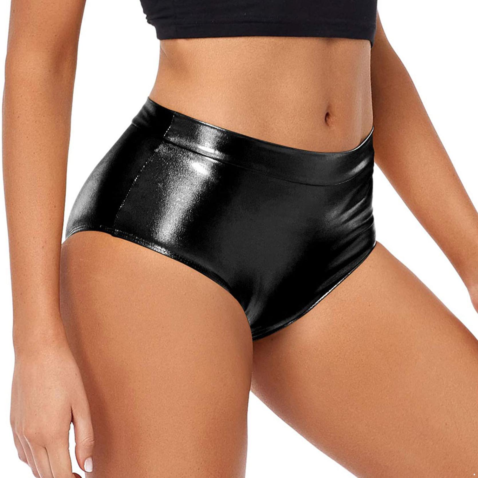 Damen Shorts Wetlook Hotpants Metallic Höschen Glänzend Stretch Tanzshorts Party Disco Nachtclub Kostüm S schwarz von Joom DACH
