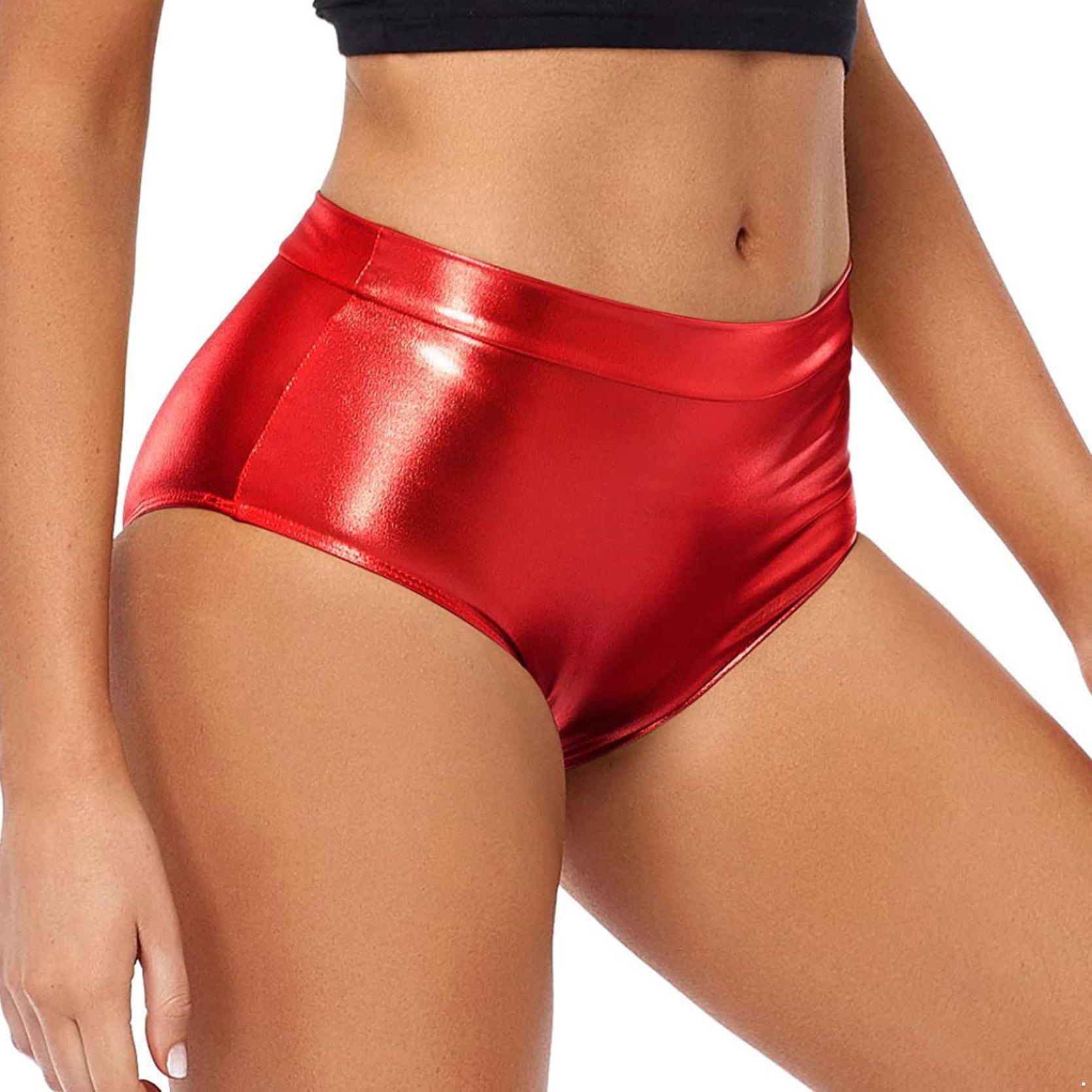 Damen Shorts Wetlook Hotpants Metallic Höschen Glänzend Stretch Tanzshorts Party Disco Nachtclub Kostüm M rot von Joom DACH
