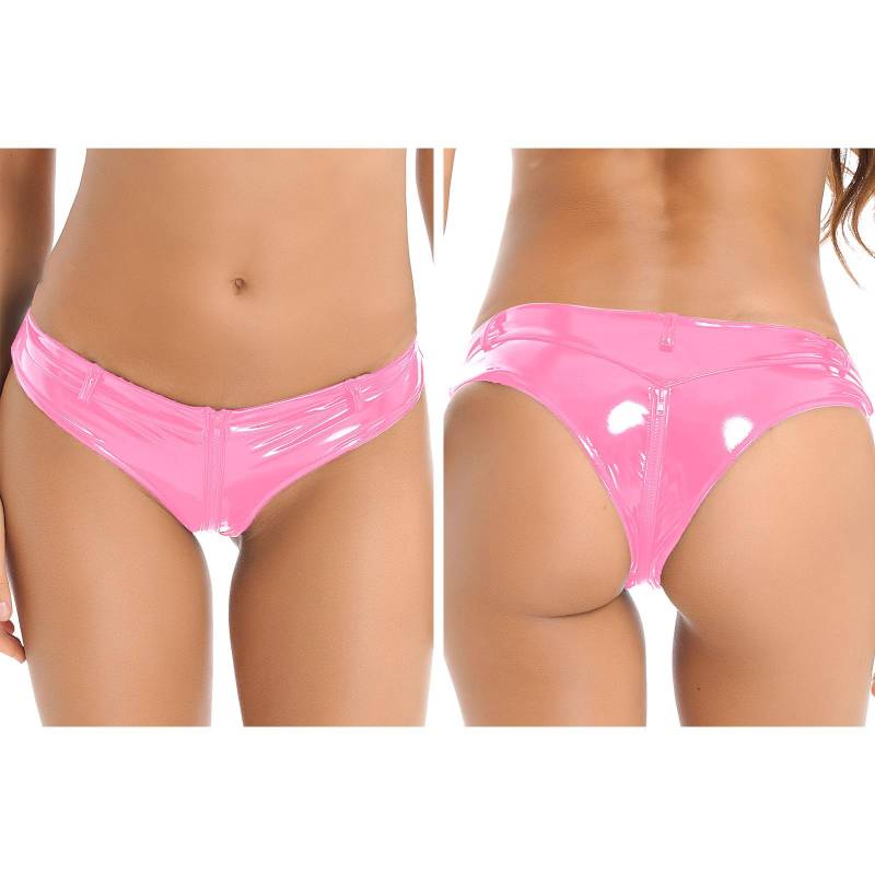 Damen-Shorts aus Lackleder im Wet-Look, Booty-Shorts, niedrige Taille, Reißverschluss im Schritt, Slips, Höschen, Hotpants M rosa von Joom DACH