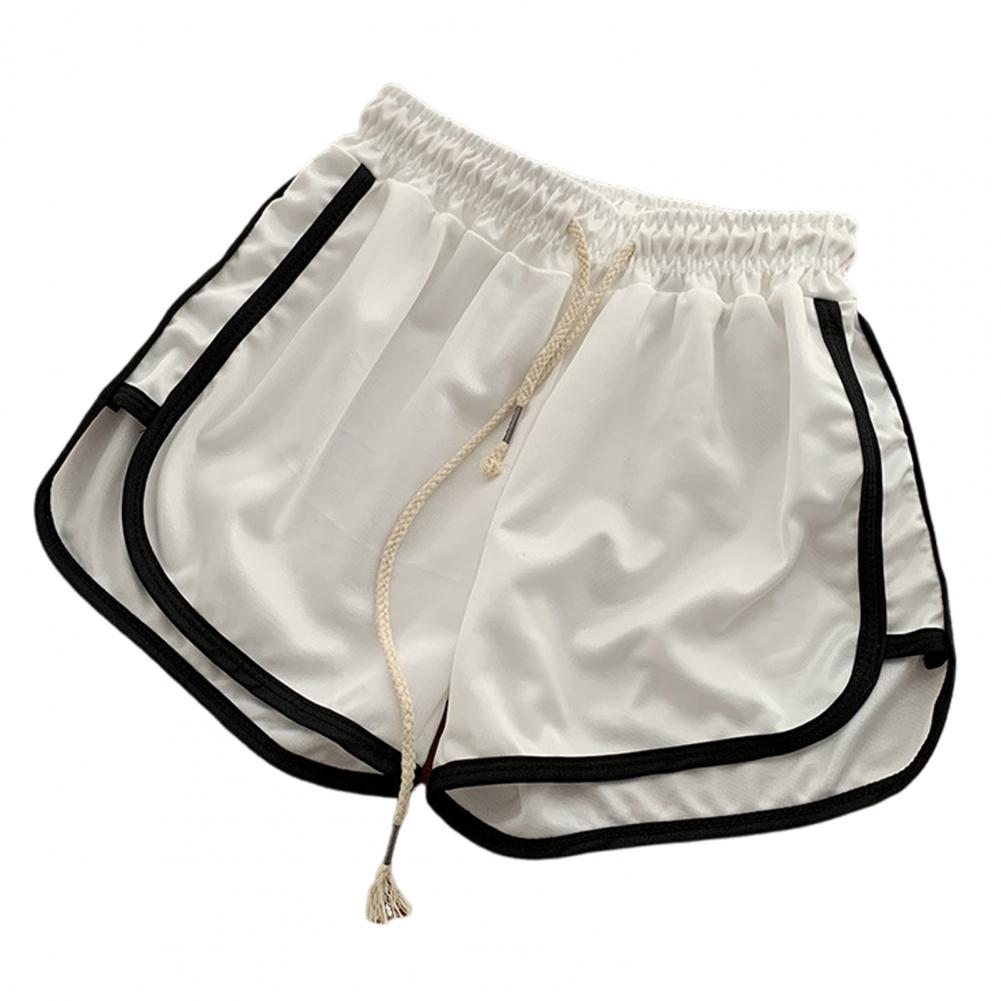 Damen Shorts mit weitem Bein und elastischem Bund, verstellbarer Kordelzug, einfarbig, Laufshorts M weiß von Joom DACH