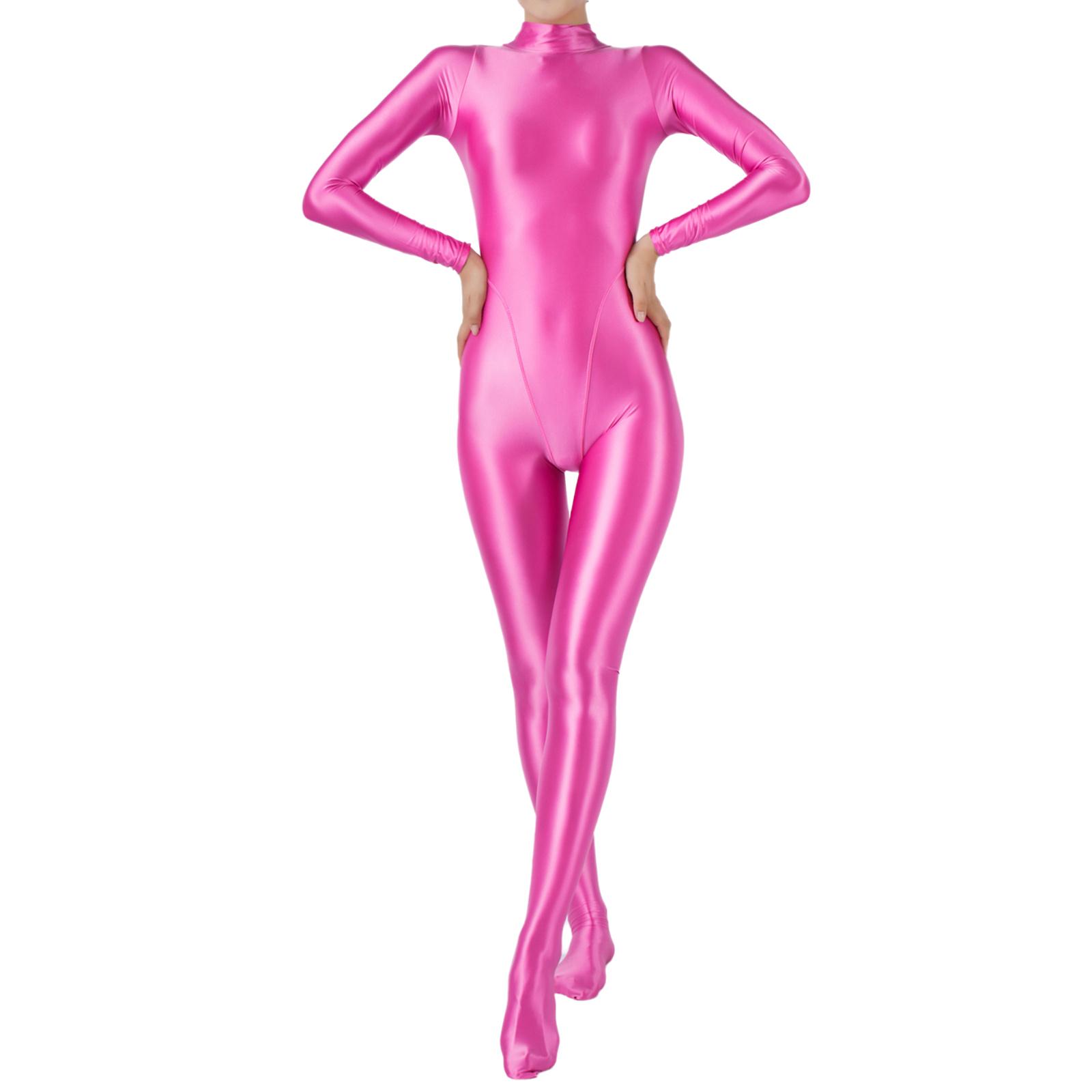 Damen Skinny Glossy Ganzkörper Gymnastik Activewear Bodysuit Jumpsuit Tauchen Surfen Yoga Badeanzug Club Show Pole Dance Kostüm L heißes rosa von Joom DACH