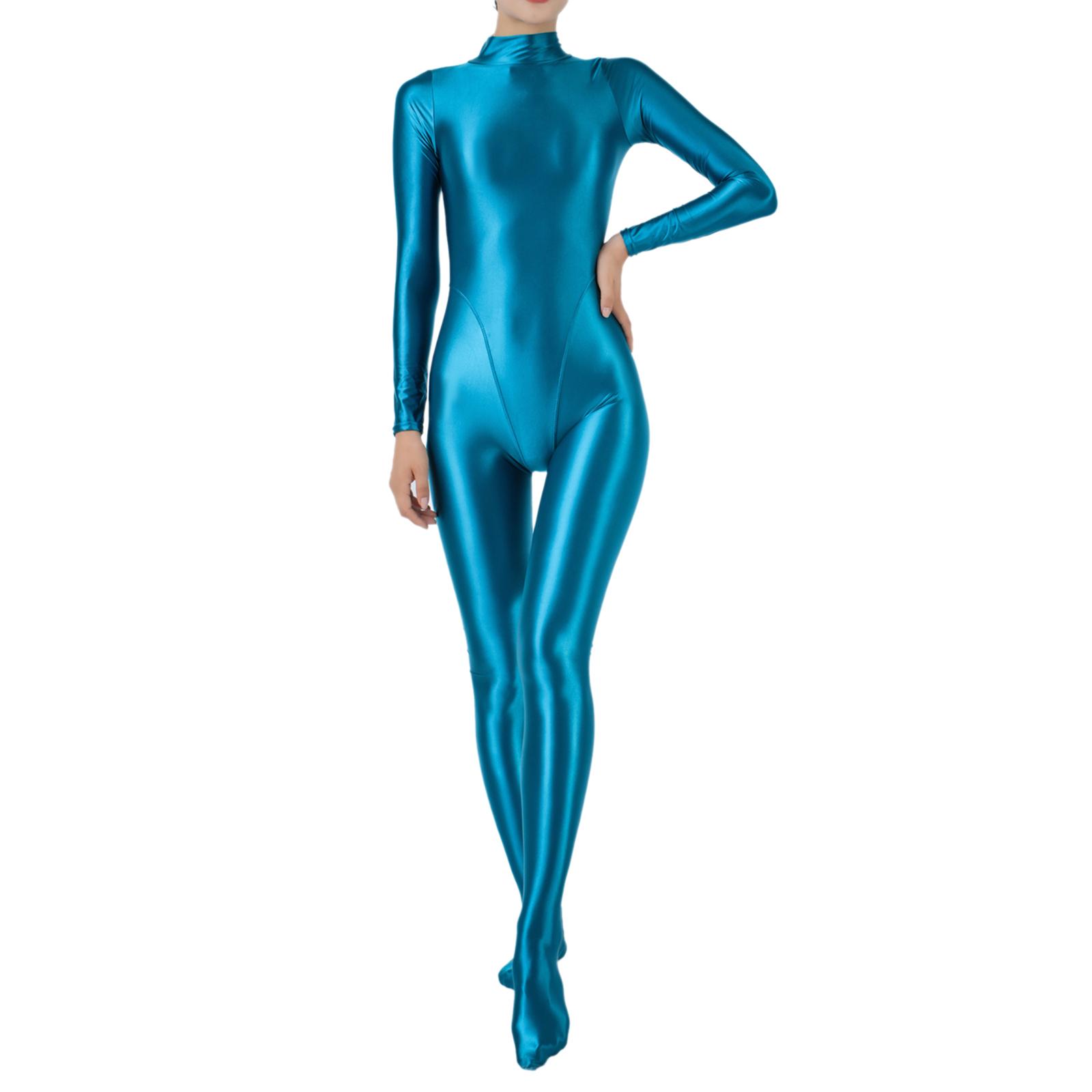 Damen Skinny Glossy Ganzkörper Gymnastik Activewear Bodysuit Jumpsuit Tauchen Surfen Yoga Badeanzug Club Show Pole Dance Kostüm M see-blaue von Joom DACH