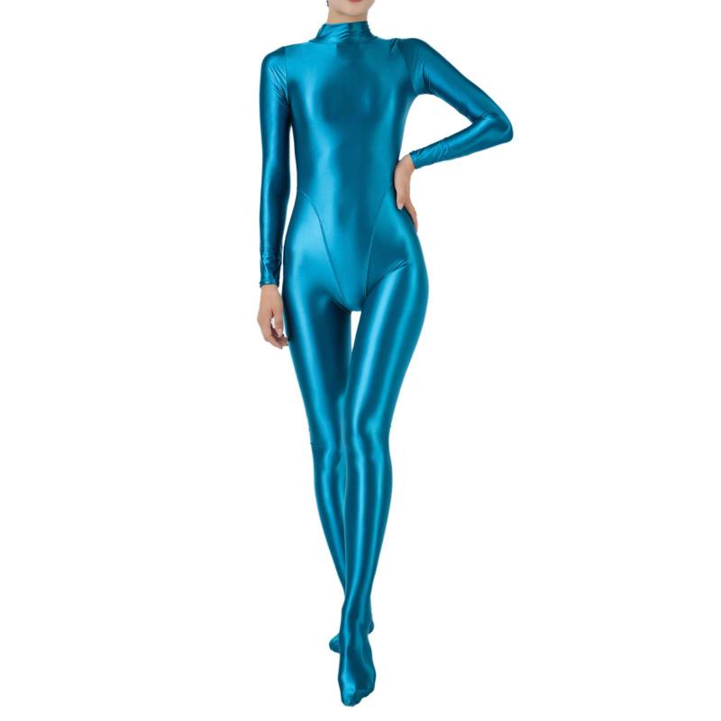 Damen Skinny Glossy Ganzkörper Gymnastik Activewear Bodysuit Jumpsuit Tauchen Surfen Yoga Badeanzug Club Show Pole Dance Kostüm M see-blaue von Joom DACH