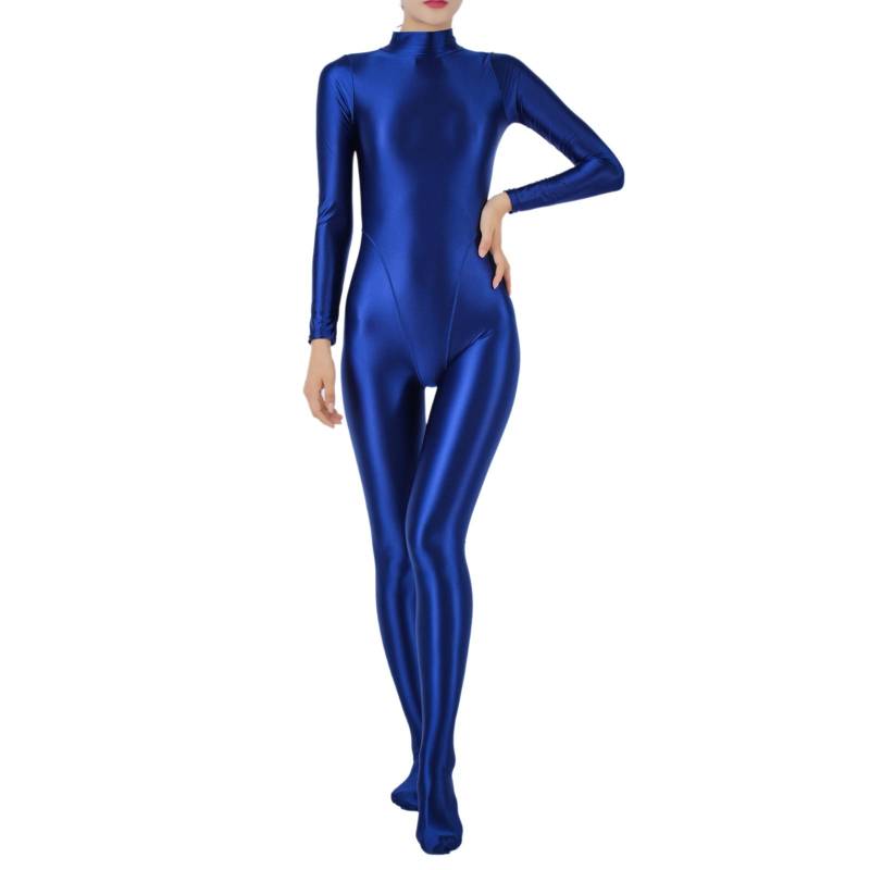 Damen Skinny Glossy Ganzkörper Gymnastik Activewear Bodysuit Jumpsuit Tauchen Surfen Yoga Badeanzug Club Show Pole Dance Kostüm M dunkelblaue von Joom DACH