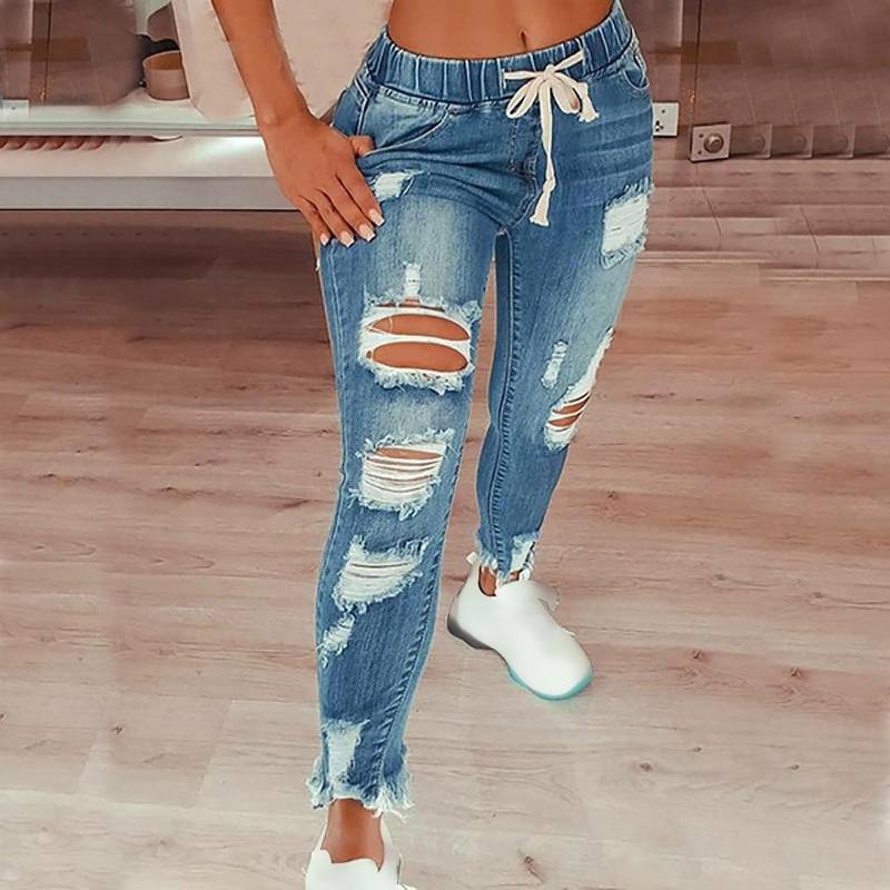 Damen Skinny Ripped Trendy Jeans Distressed Stretch Denim Hose S hellblaue von Joom DACH