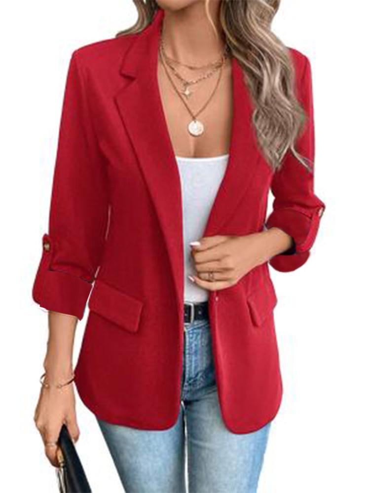 Damen Slim Fit Blazer Jacke, Einreihiger Formeller Büromantel mit Reverskerbe, Lässiger Businessanzug für Damen M rot von Joom DACH
