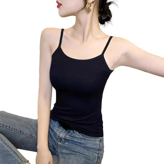 Damen Slim-Fit Camisole Spaghettiträger Ärmelloses Tanktop Rundhalsausschnitt Cami Shirts Sommer Basic Unterhemden L schwarz von Joom DACH