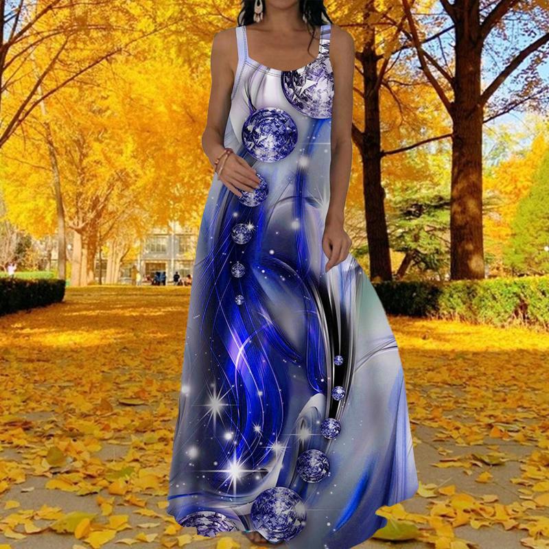 Damen Slip Dress Maxi Langes Kleid Saphir Print Kleid Frühling & Sommer V-Ausschnitt Freizeit Urlaub 3XL von Joom DACH