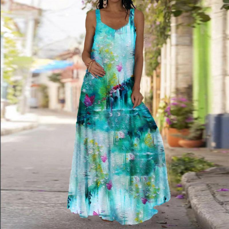 Damen Slip-Kleid Maxi Langes Kleid Blaues Wassertropfen-Print-Kleid Frühling & Sommer V-Ausschnitt Freizeit Urlaub XL hellblaue Damen Slip-Kleid Maxi Langes Kleid Blaues Wassertropfen-Print-Kleid Frühling & Sommer V-Ausschnitt Freizeit Urlaub XL hellblaue von Joom DACH