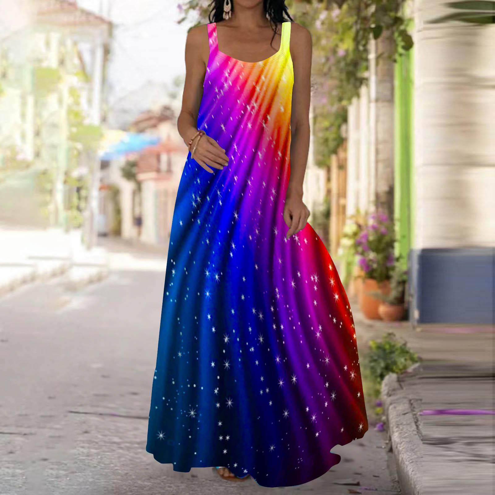 Damen Slip-Kleid Maxi Langes Kleid Sternenregenbogen-Print Kleid Frühling & Sommer V-Ausschnitt Freizeit Urlaub XL blau Damen Slip-Kleid Maxi Langes Kleid Sternenregenbogen-Print Kleid Frühling & Sommer V-Ausschnitt Freizeit Urlaub XL blau von Joom DACH