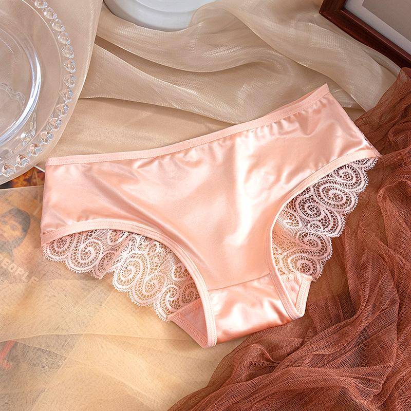 Damen-Slip mit Schleife, mittlerer Taille, Satin, einfarbig, Spaghettiträger, Spitzen-Slip, ausgehöhlt, nahtlos XL rosa von Joom DACH