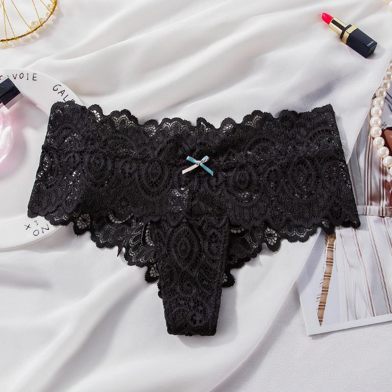 Damen-Slip mit mittlerer Taille, Spitze, Boxershorts, T-Rücken, Tangas, Damen-String-Unterhose L schwarz von Joom DACH