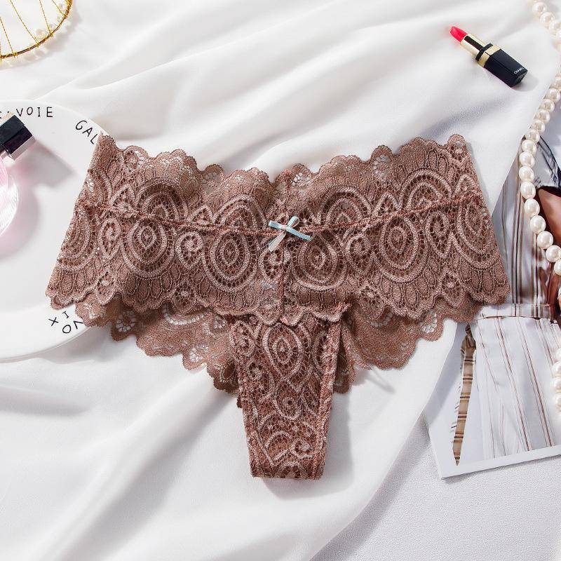 Damen-Slip mit mittlerer Taille, Spitze, Boxershorts, T-Rücken, Tangas, Damen-String-Unterhose L kaffeebraun von Joom DACH