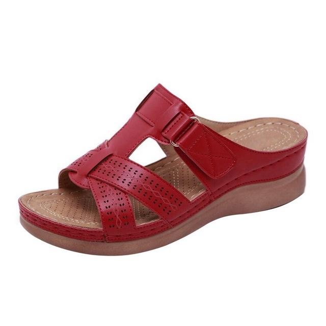 Damen-Slipper mit offener Spitze, bequeme Sandale, weiche, hochwertige orthopädische Sandalen mit niedrigem Absatz, Wandersandalen mit Zehenkorrekturkissen, Übergröße 44 35 rot von Joom DACH