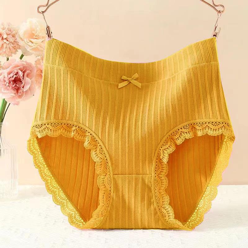 Damen-Slips aus Baumwolle mit hoher Taille und Schleife, Spitze – atmungsaktiv und bequem L for 40-52.5kg von Joom DACH