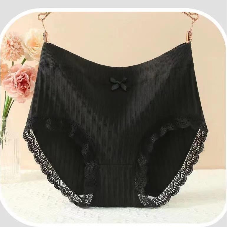 Damen-Slips aus Baumwolle mit hoher Taille und Schleife, Spitze – atmungsaktiv und bequem XL for 50-62.5kg schwarz von Joom DACH