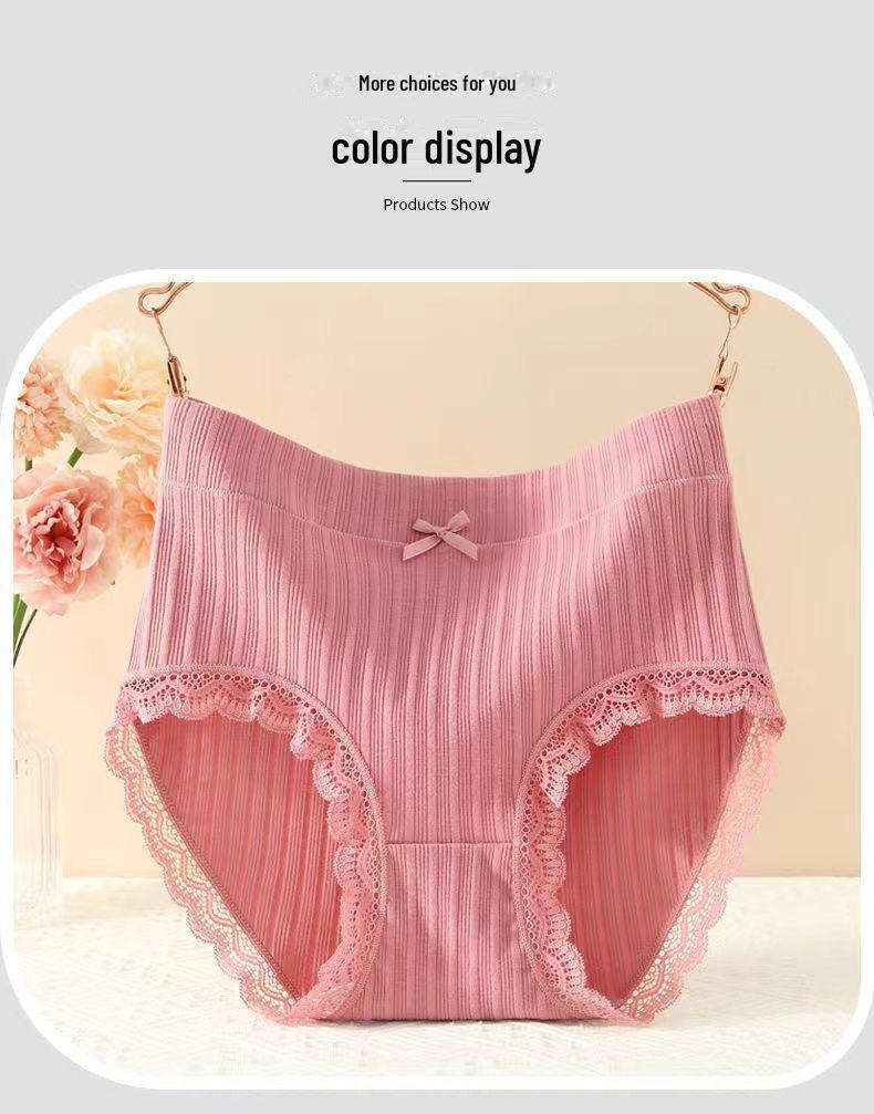 Damen-Slips aus Baumwolle mit hoher Taille und Schleife, Spitze – atmungsaktiv und bequem XL for 50-62.5kg rosa von Joom DACH