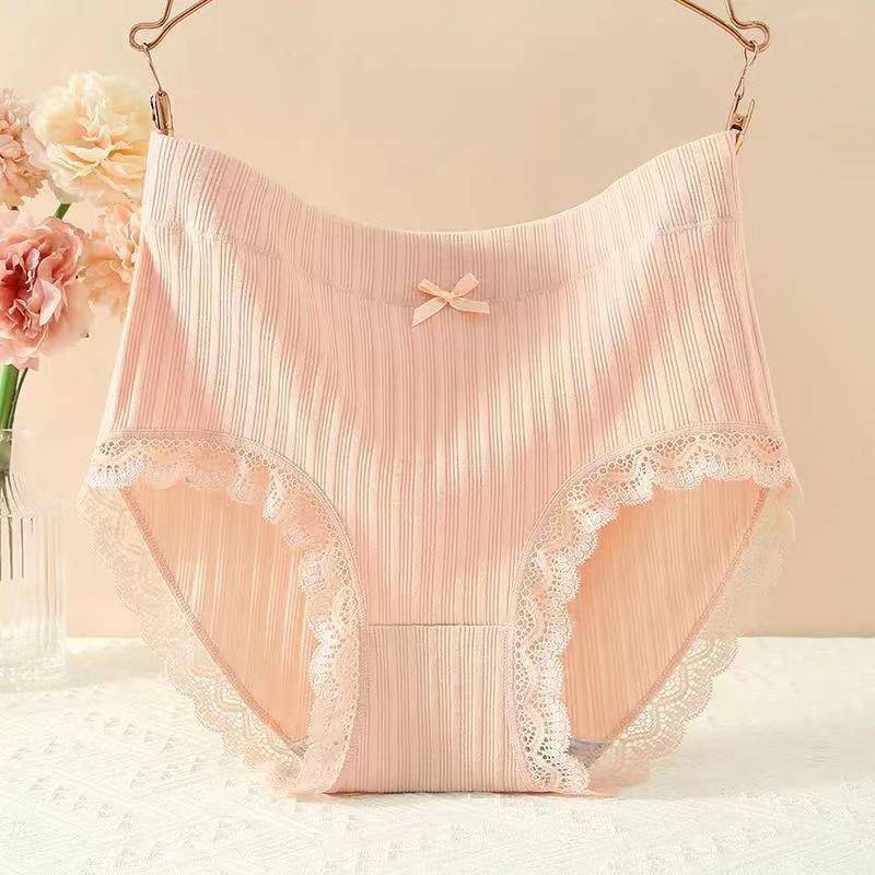 Damen-Slips aus Baumwolle mit hoher Taille und Schleife, Spitze – atmungsaktiv und bequem XL for 50-62.5kg nude von Joom DACH