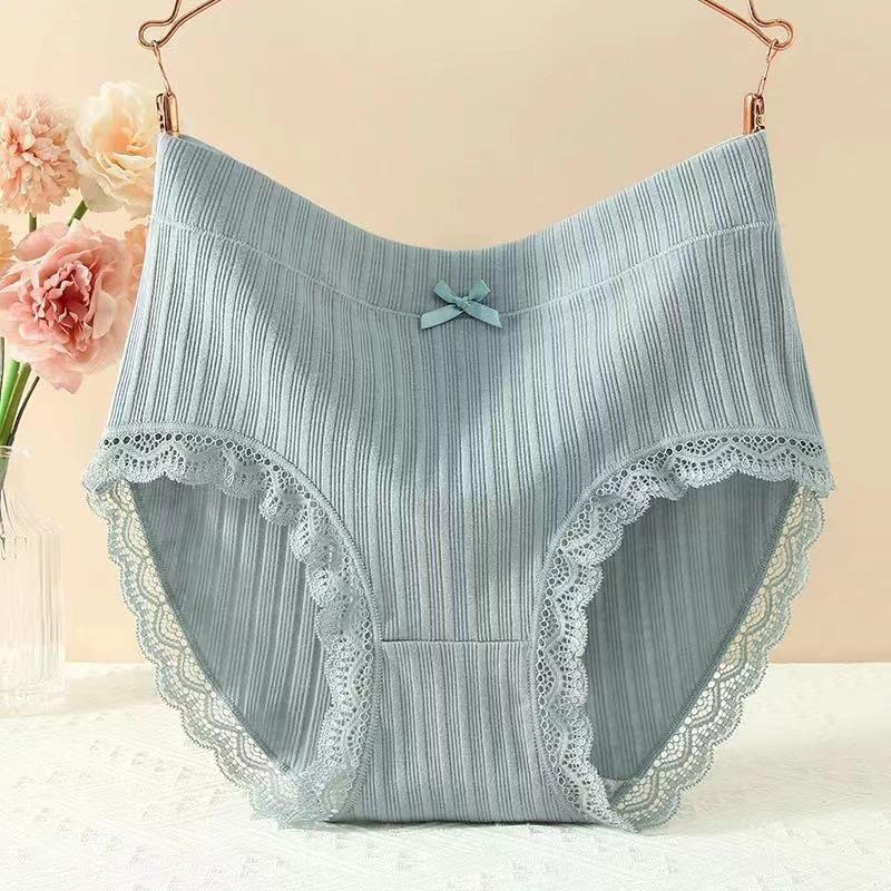 Damen-Slips aus Baumwolle mit hoher Taille und Schleife, Spitze – atmungsaktiv und bequem XXL for 62.5-75kg blau von Joom DACH