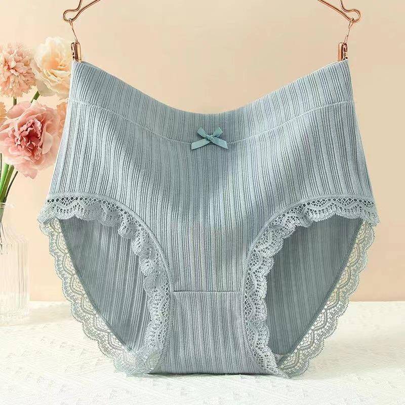 Damen-Slips aus Baumwolle mit hoher Taille und Schleife, Spitze – atmungsaktiv und bequem XXL for 62.5-75kg blau von Joom DACH