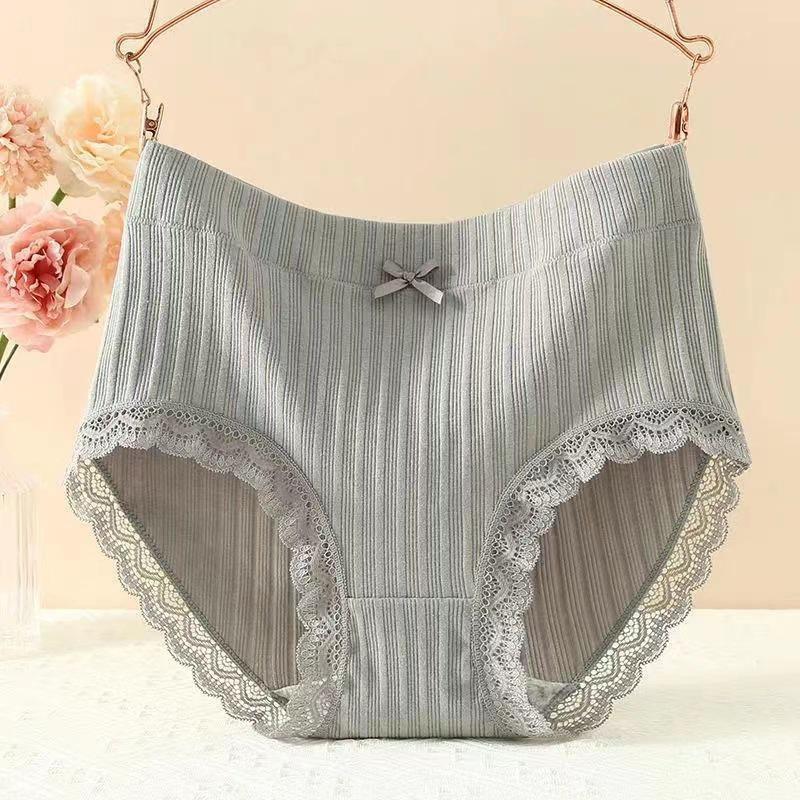 Damen-Slips aus Baumwolle mit hoher Taille und Schleife, Spitze – atmungsaktiv und bequem XXL for 62.5-75kg graue von Joom DACH