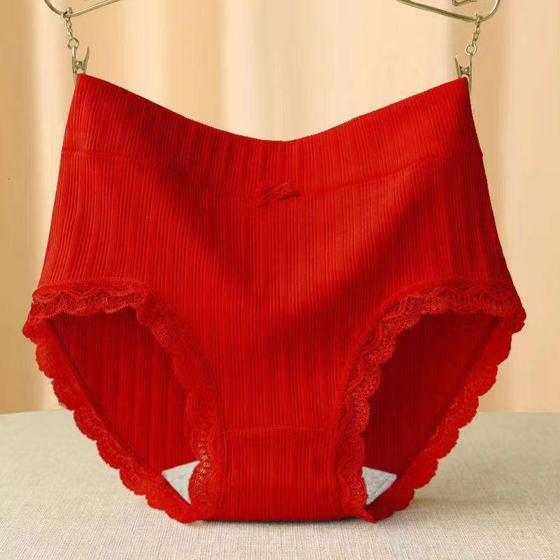 Damen-Slips aus Baumwolle mit hoher Taille und Schleife, Spitze – atmungsaktiv und bequem XXL for 62.5-75kg rot von Joom DACH