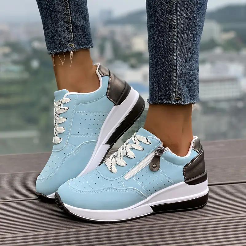 Damen-Sneaker, Sportschuhe mit Schnürung und seitlichem Reißverschluss, lässige Outdoor-Wanderschuhe 37 blau von Joom DACH