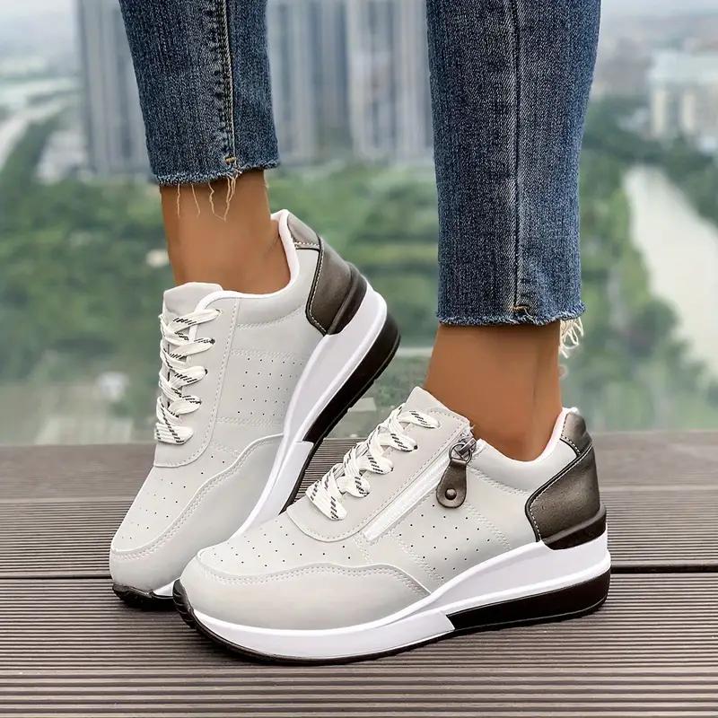 Damen-Sneaker, Sportschuhe mit Schnürung und seitlichem Reißverschluss, lässige Outdoor-Wanderschuhe 37 grau von Joom DACH
