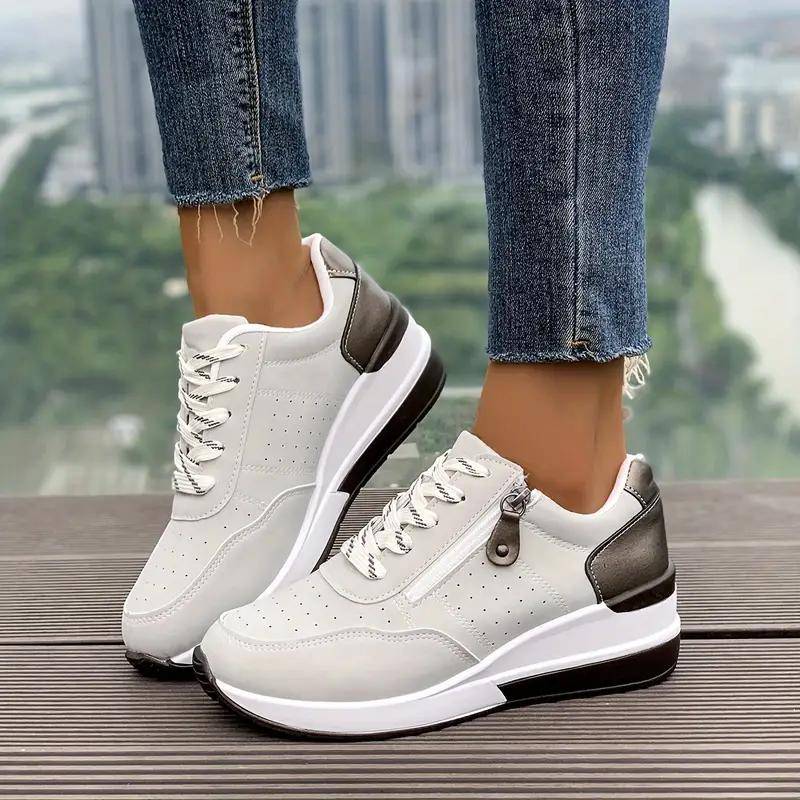 Damen-Sneaker, Sportschuhe mit Schnürung und seitlichem Reißverschluss, lässige Outdoor-Wanderschuhe 39 grau von Joom DACH