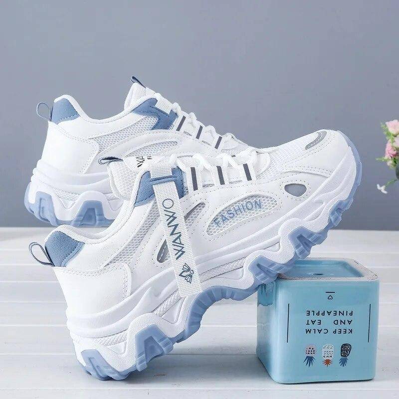 Damen Sneaker Neue klobige Sneakers Damen Atmungsaktives Mesh Freizeitschuhe Sneakers Tennis Weibliche Plateau Schnürschuhe Vulkanisierte Schuhe 39 von Joom DACH