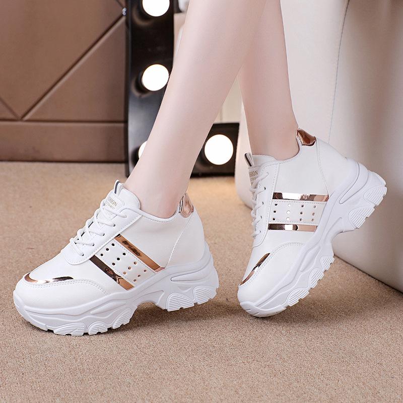 Damen Sneaker Sommer Keilabsatz Freizeitschuhe PU-Leder Schnürschuhe Damen Rutschfeste Vulkanisierte Neue Outdoor-Sneaker 42 gold von Joom DACH