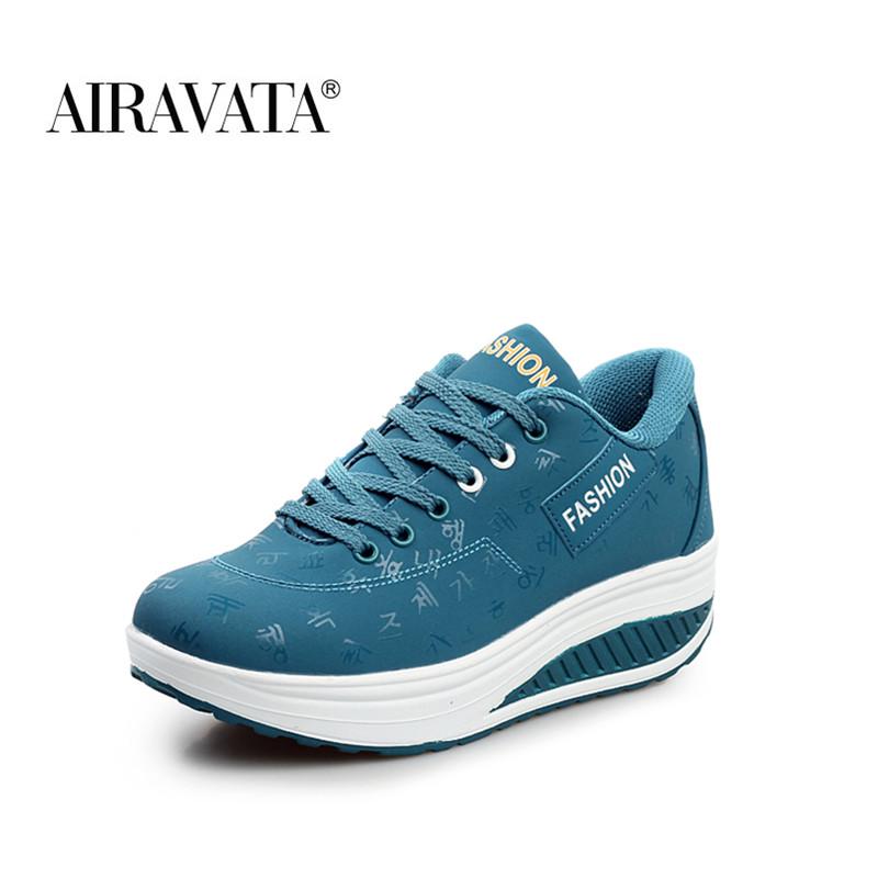 Damen-Sneaker mit Keilabsatz, modisch, lässig, bequem, dicker Boden, Shake-Wanderschuhe 37 blau von Joom DACH